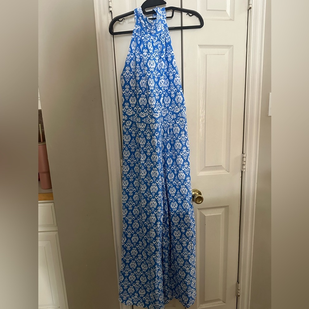Jude Connally Blue and White Patterned pantsuit with pockets